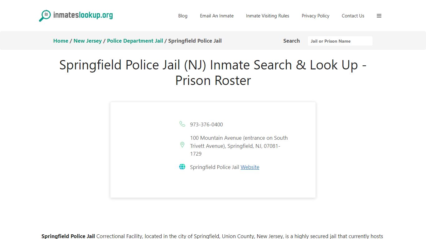 Springfield Police Jail (NJ) Inmate Search & Look Up - Prison Roster