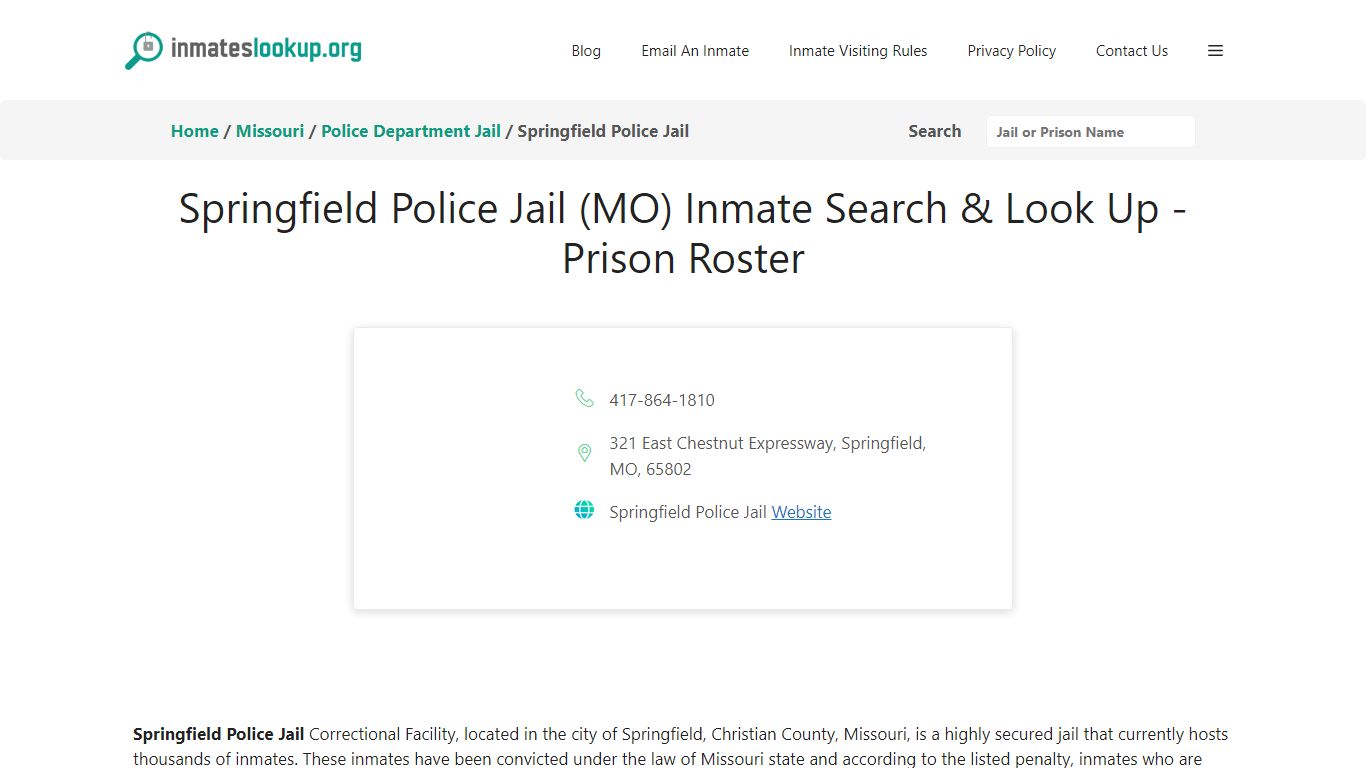 Springfield Police Jail (MO) Inmate Search & Look Up - Prison Roster
